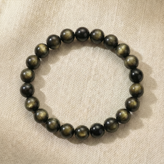 Bracelet "Bouclier de Lumière" en Obsidienne Dorée
